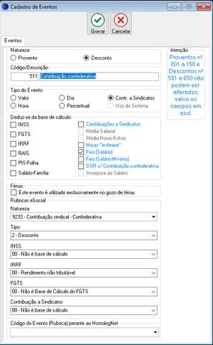 Cadastro de Eventos - Contribuição Confederativa